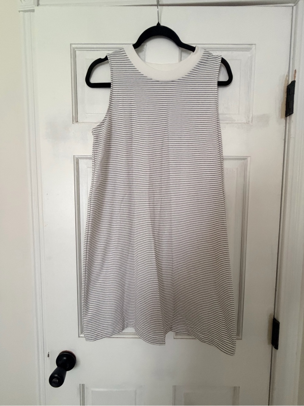 a new day White and Tiny Black Striped Sleeveless Mini Dress